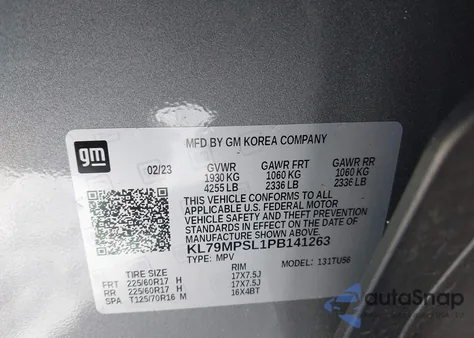 2023 Chevrolet Trailblazer Fwd Lt from USA, damaged, VIN KL79MPSL1PB141263